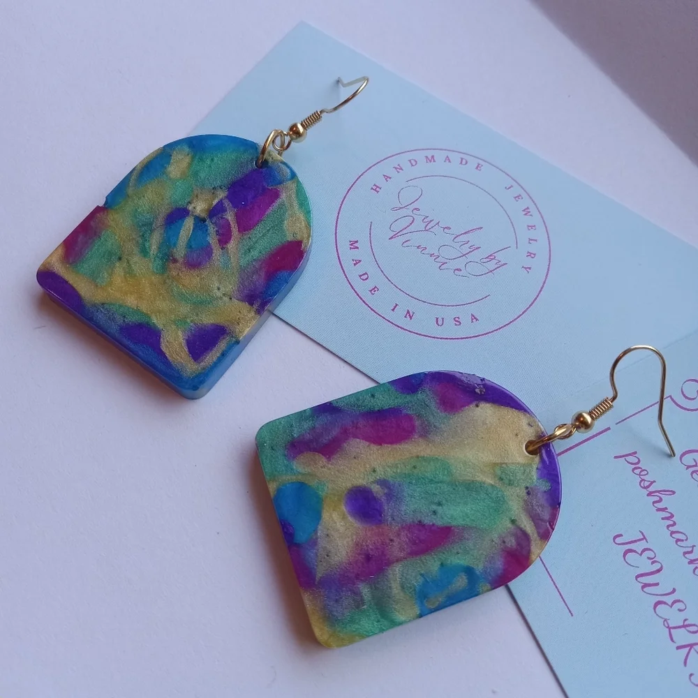 Hand Crafted Multicolor Arch Earrings - Picture 2 of 6